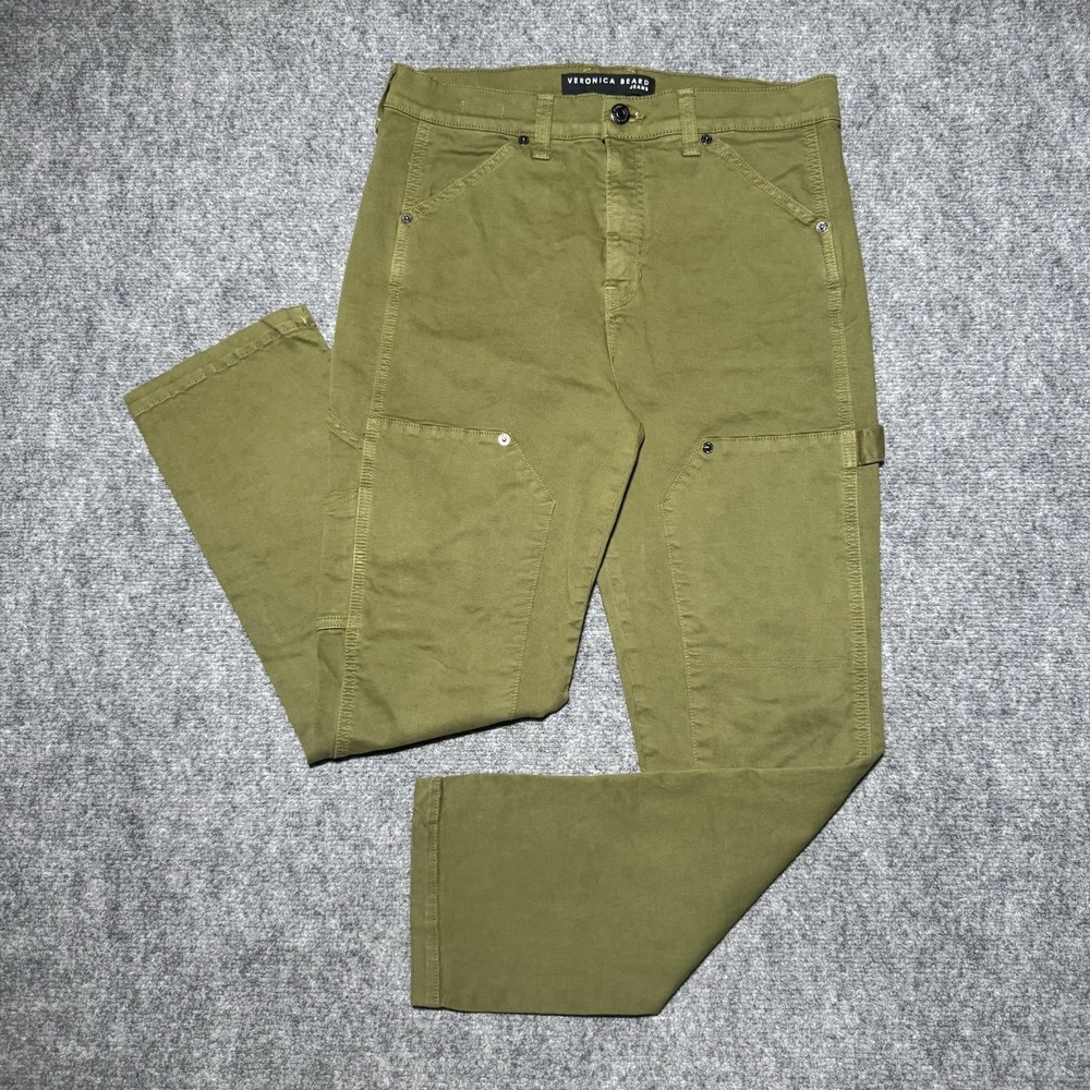 Veronica Beard Lynne Cargo High Rise Pants Double Knee Women 30/10 Palm Green